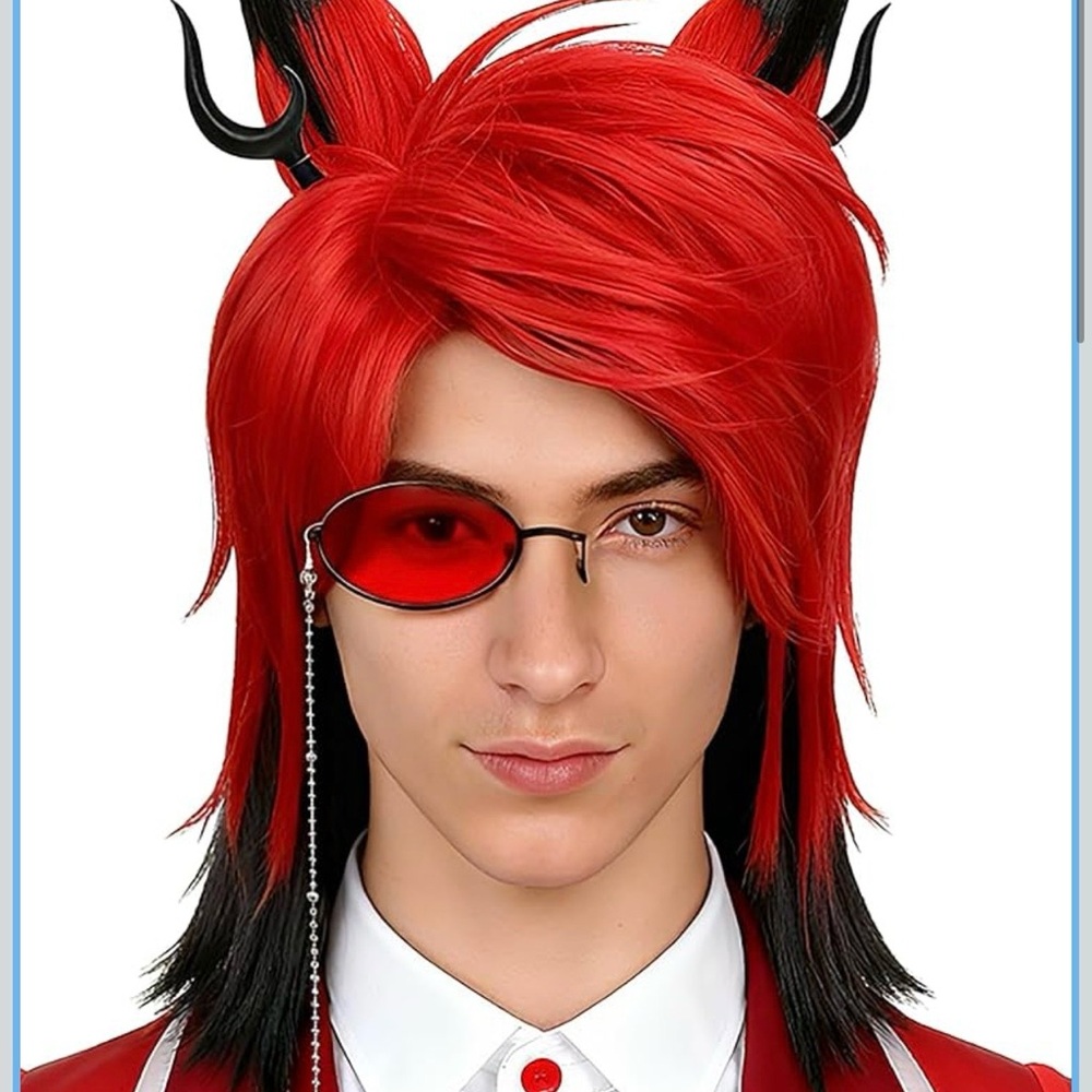 Costume wig red and black - included wig, ears and glasses.